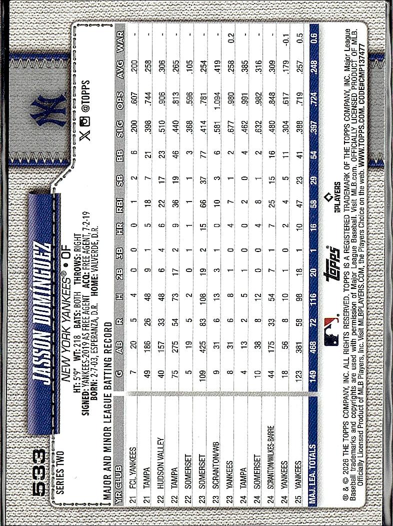 2026 Topps #533 Jasson Domínguez