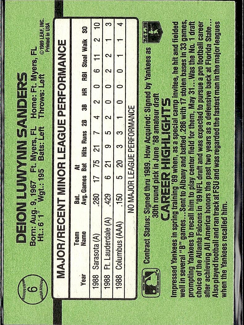 1989 Donruss The Rookies #6 Deion Sanders