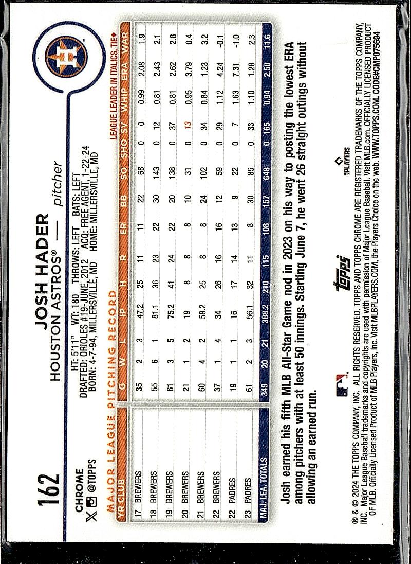 2024 Topps Chrome #162 Josh Hader Sepia Refractors