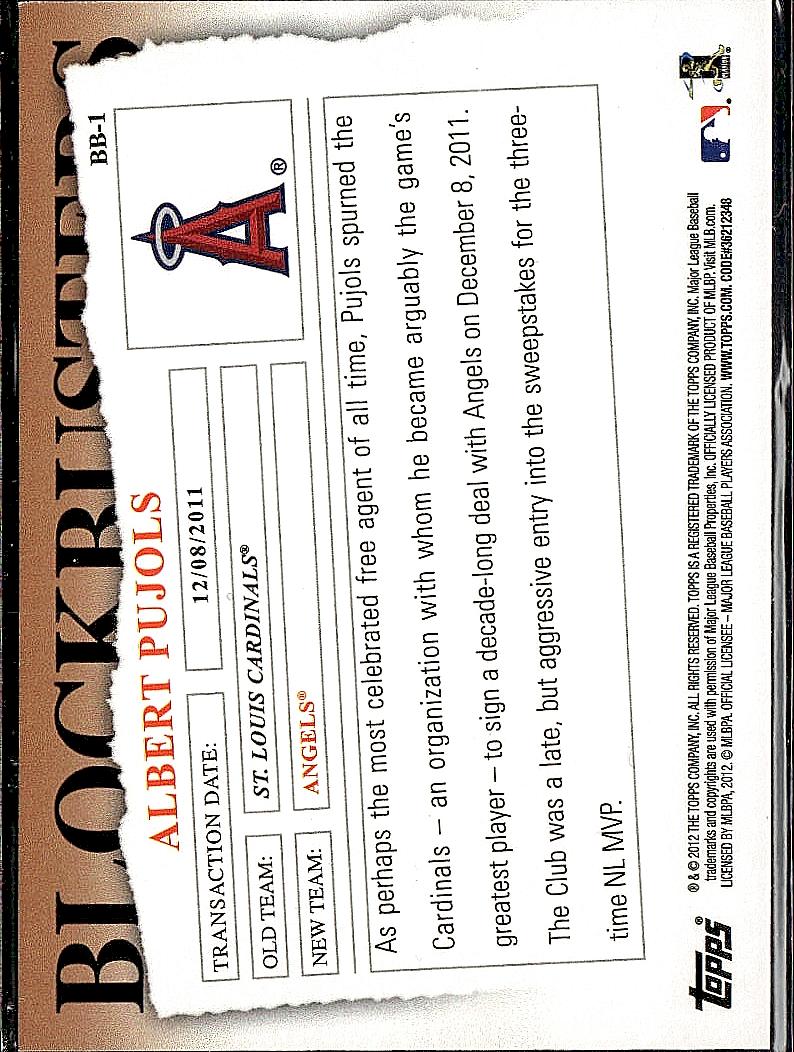2012 Topps Update #BB-1 Albert Pujols Blockbusters