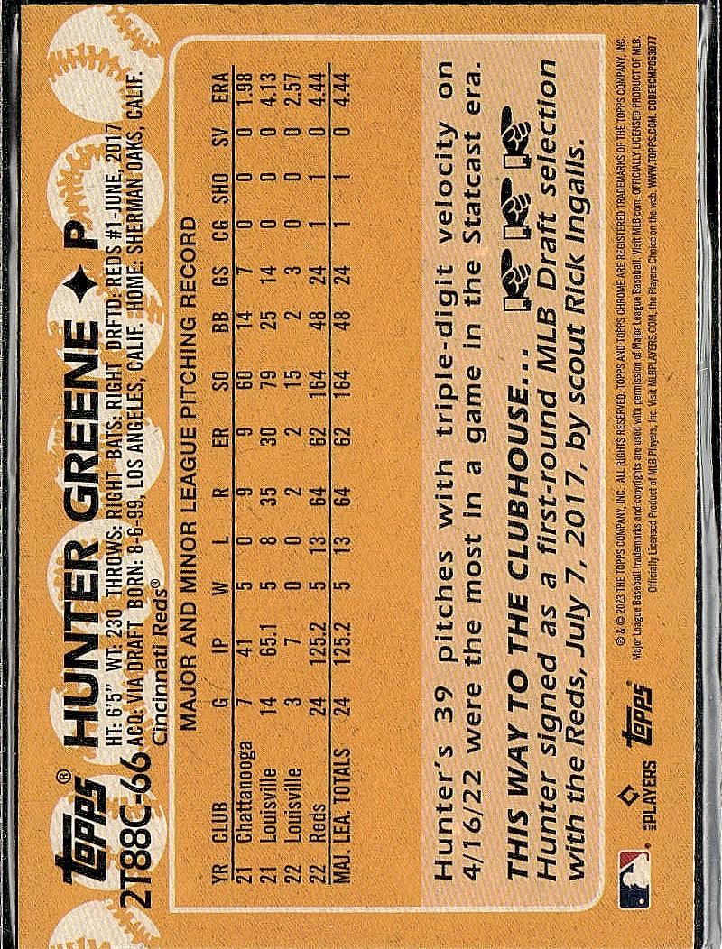 2023 Topps #2T88C-66 Hunter Greene 1988 Topps Throwback Mojo