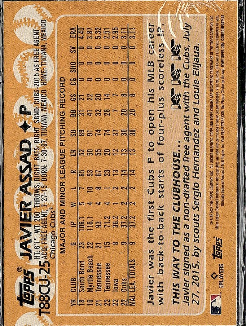 2023 Topps Update #T88CU-25 Javier Assad 1988 Topps Throwback Chrome