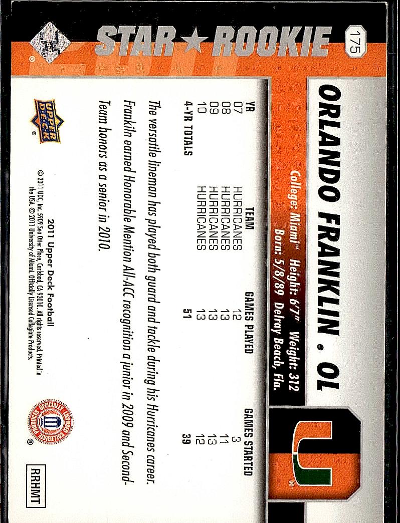 2011 Upper Deck #175 Orlando Franklin