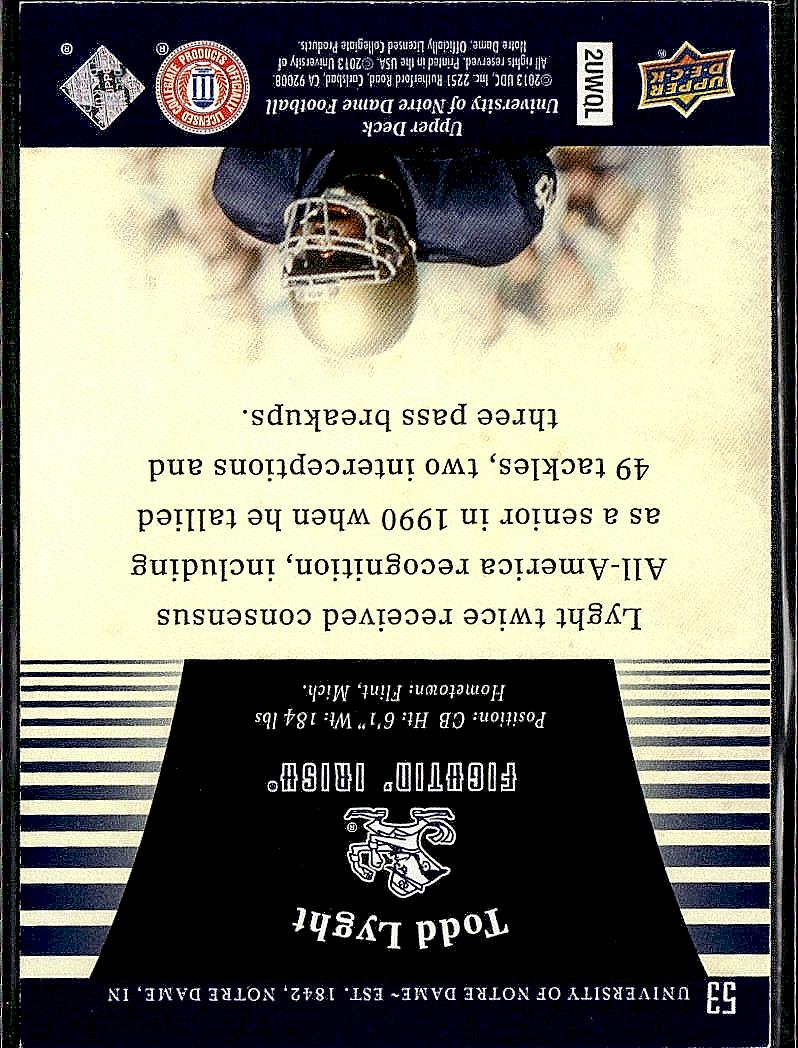2013 Upper Deck University of Notre Dame #53 Todd Lyght