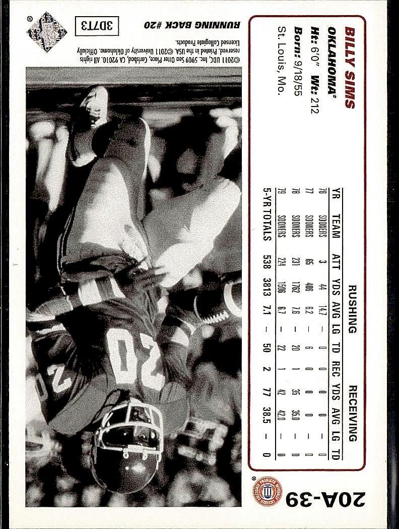 2011 Upper Deck #20A-39 Billy Sims 20th Anniversary