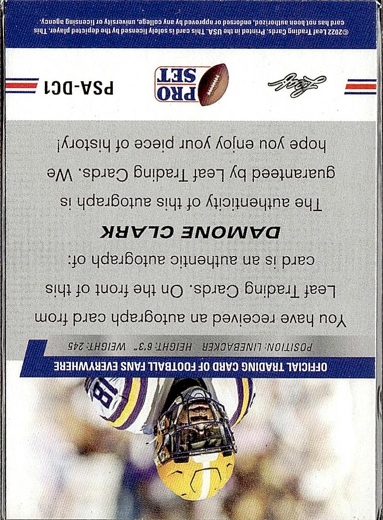 2022 Pro Set Draft #PSA-DC1 Damone Clark Autographs