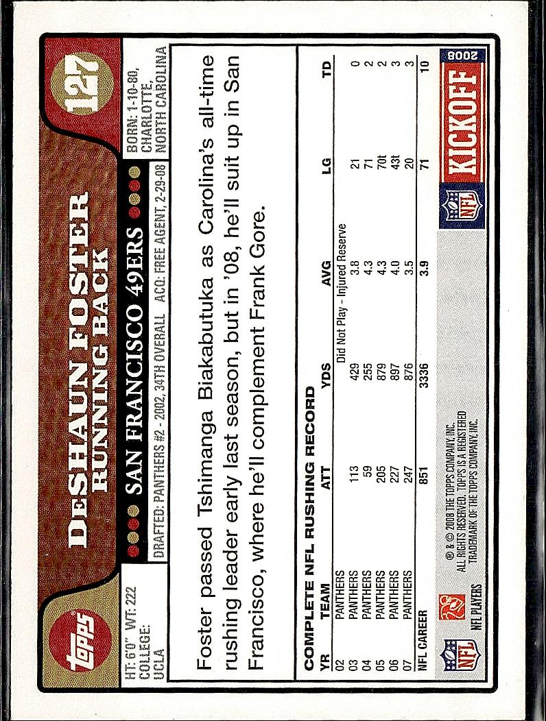 2008 Topps Kickoff #127 DeShaun Foster