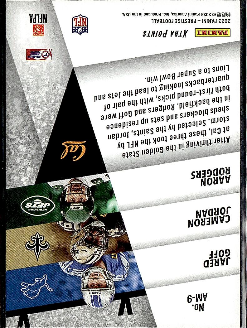 2023 Panini PrestigeAaron Rodgers / Cameron Jordan / Jared Goff Alma Maters