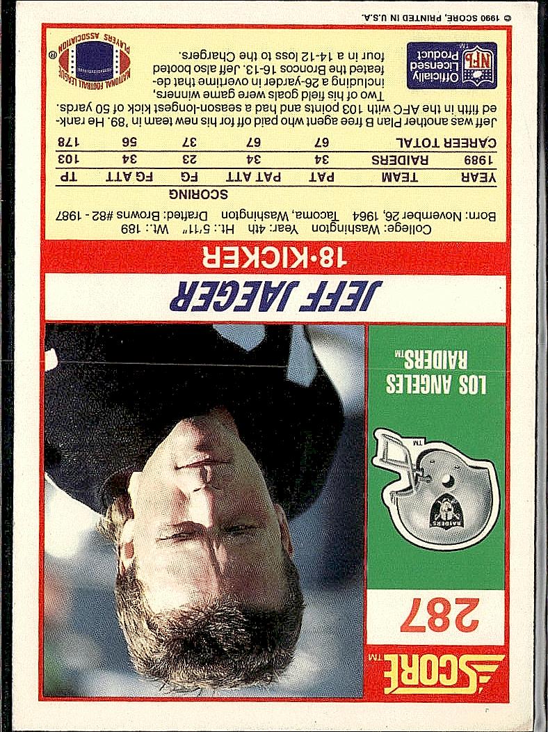 1990 Score #287 Jeff Jaeger