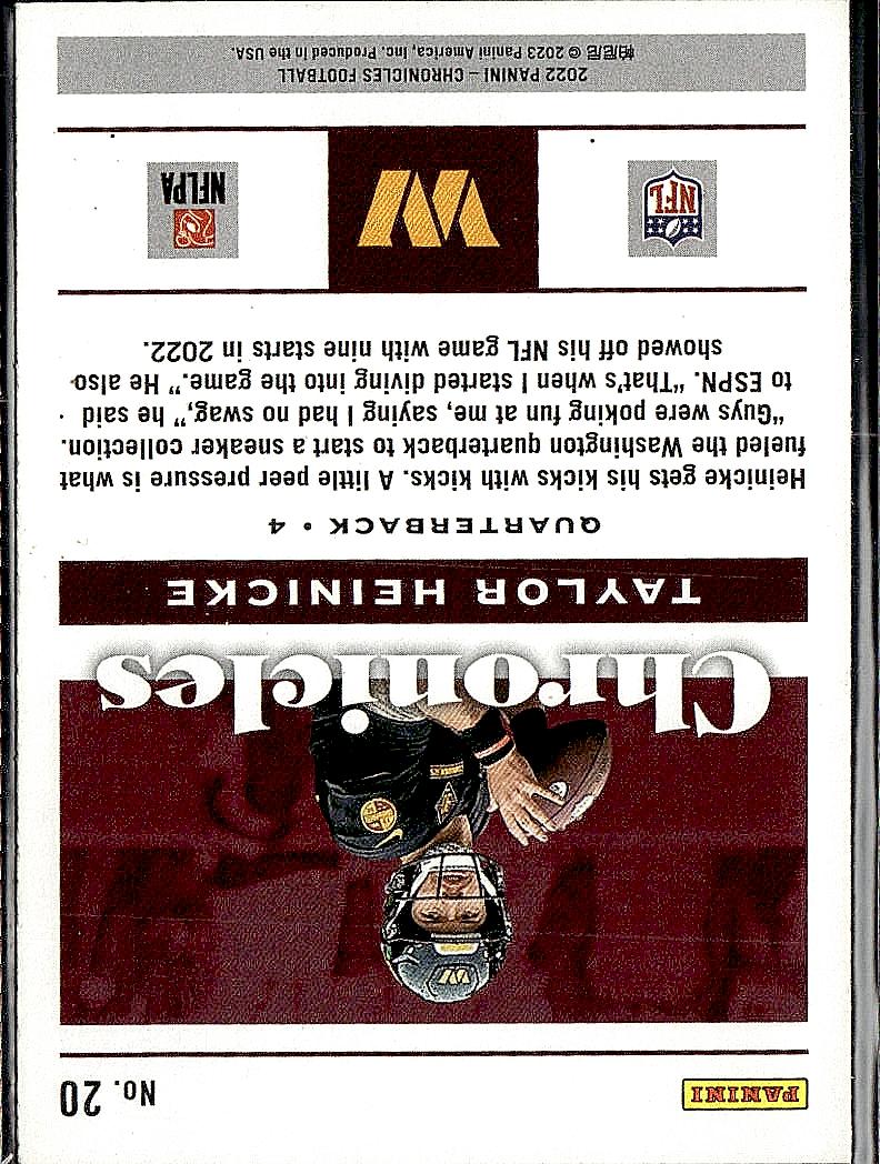 2022 Panini Chronicles #20 Taylor Heinicke