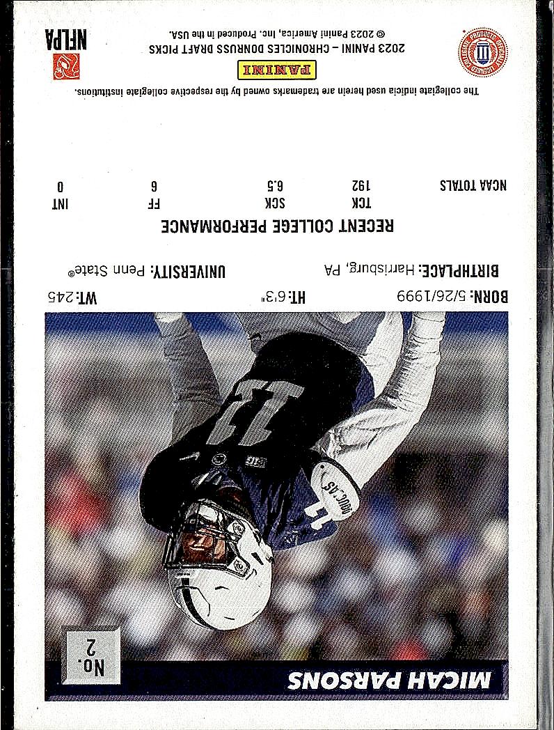 2023 Panini Chronicles Draft Picks #2 Micah Parsons Donruss Retro