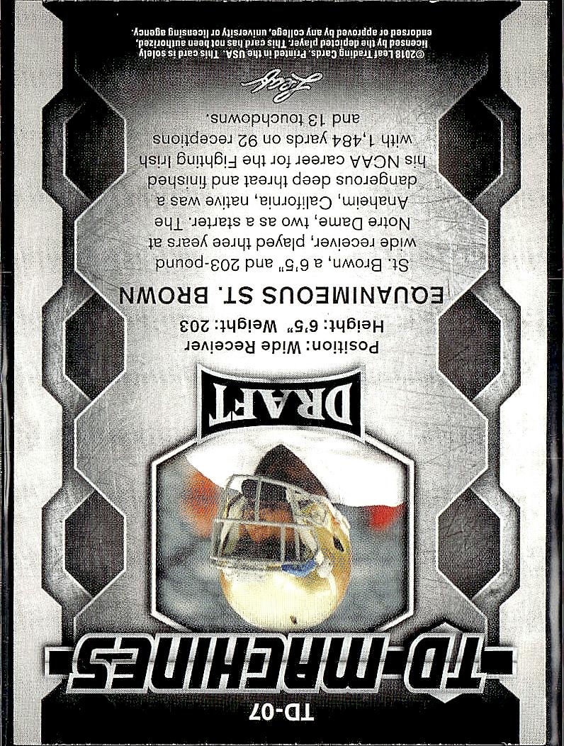 2018 Leaf Draft #TD-07 Equanimeous St. Brown TD Machines