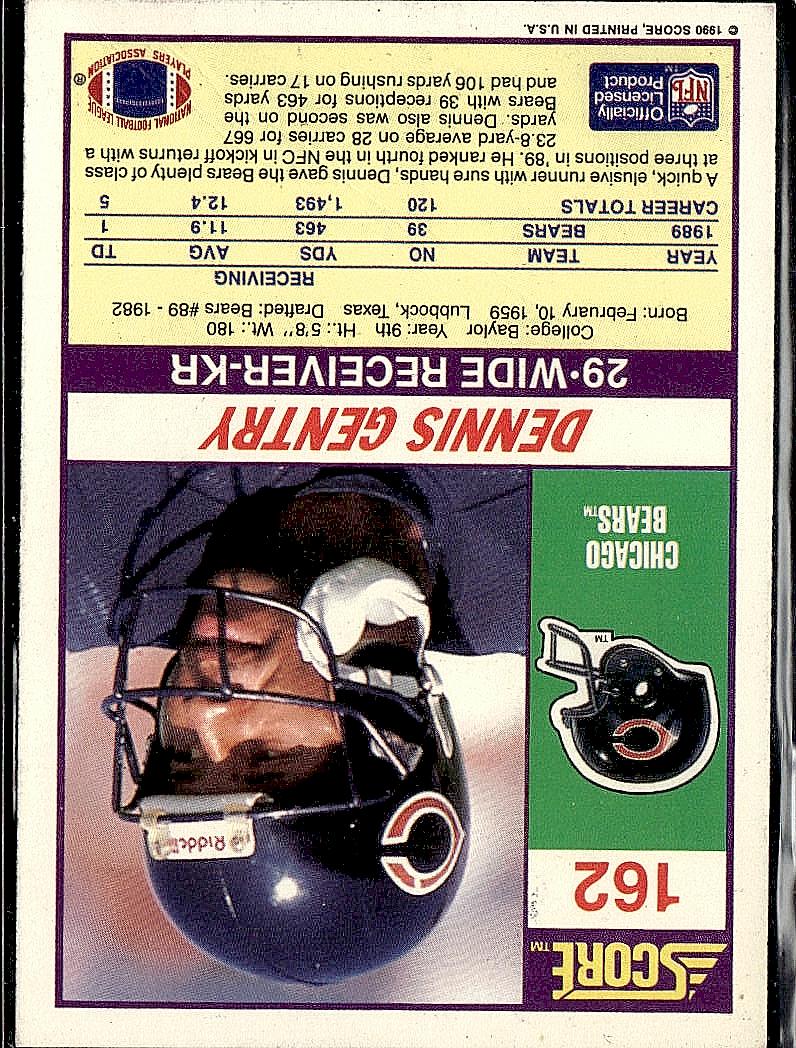 1990 Score #162 Dennis Gentry