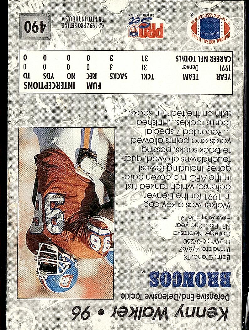 1992 Pro Set #490 Kenny Walker