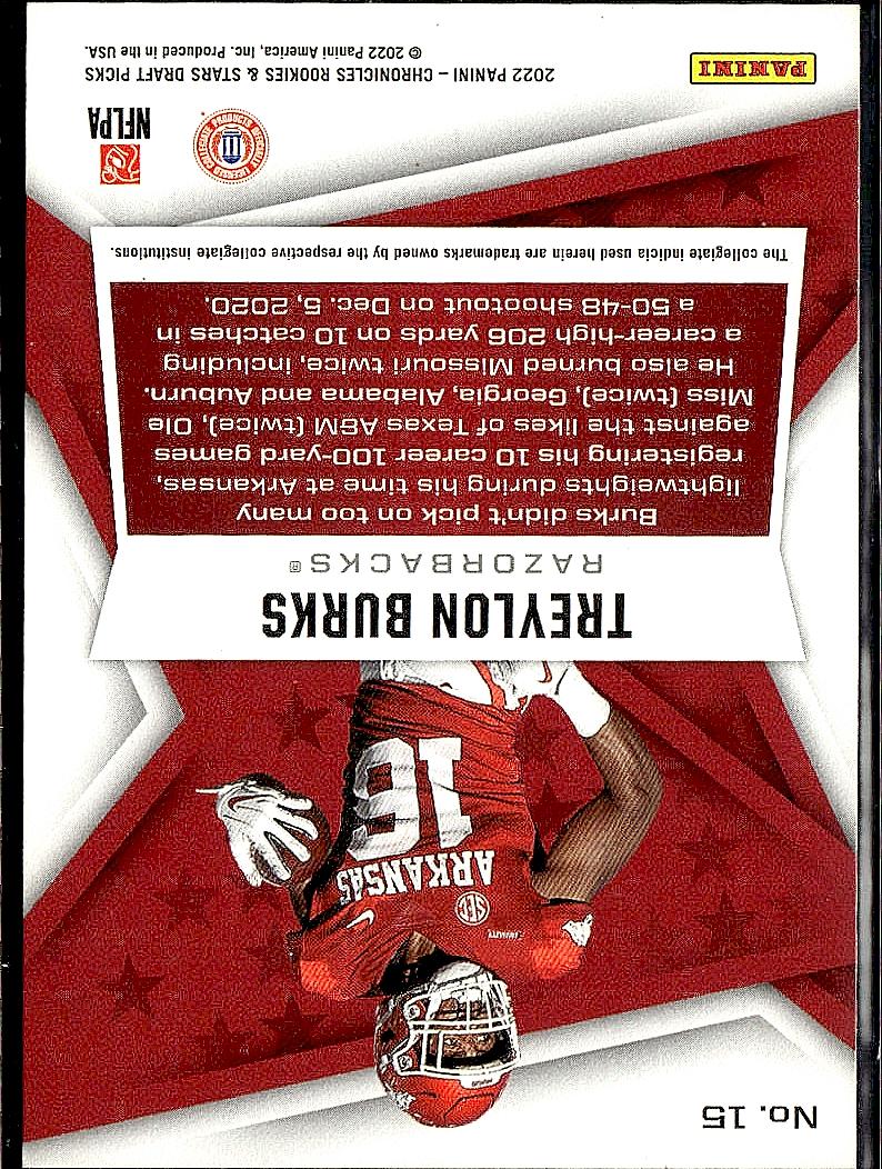 2022 Panini Chronicles Draft Picks #15 Treylon Burks Rookies and Stars
