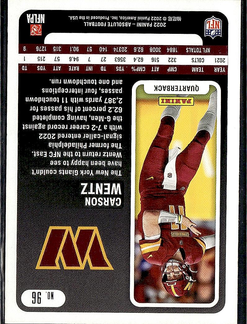 2022 Panini Absolute #96 Carson Wentz