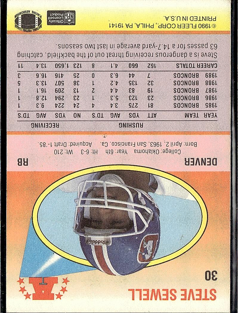 1990 Fleer #30b Steve Sewell Right edge of A in AFC logo aligned with blue