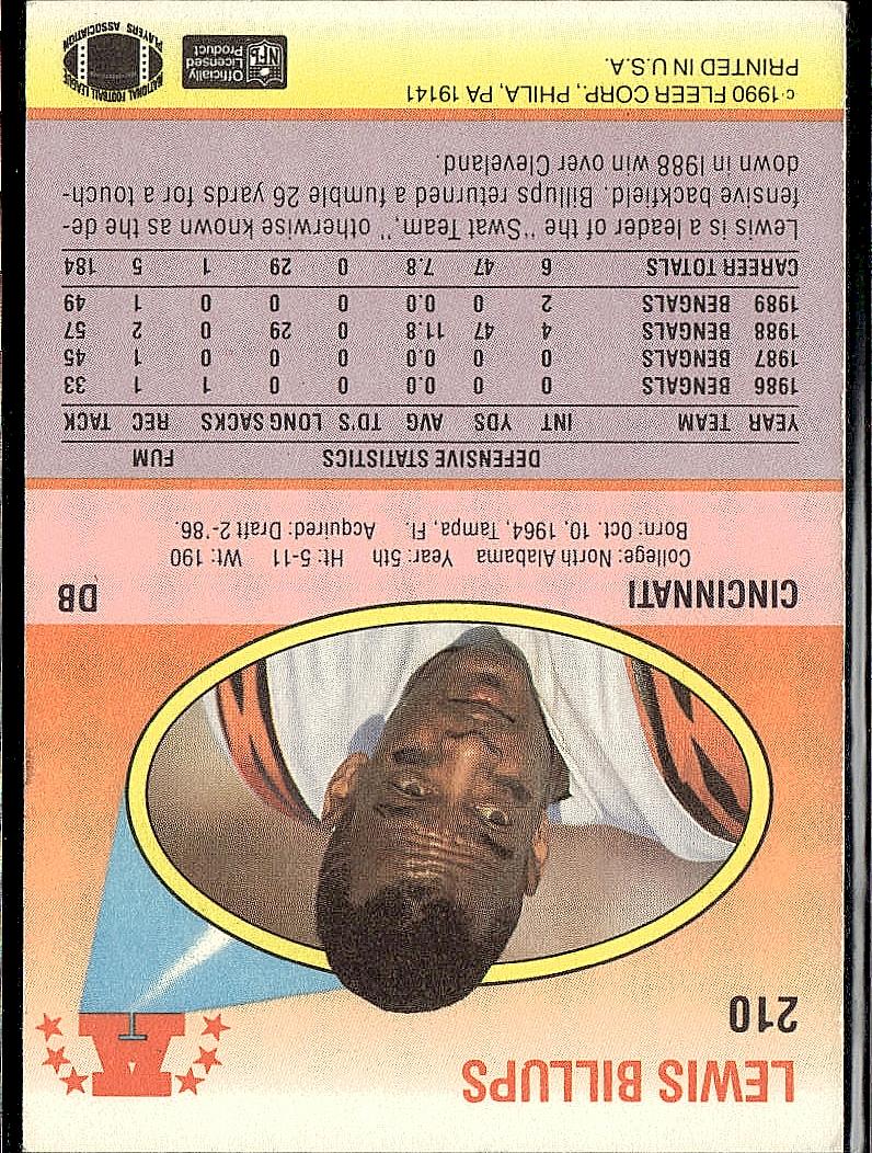 1990 Fleer #210b Lewis Billups Right edge of A in AFC logo aligned with blue
