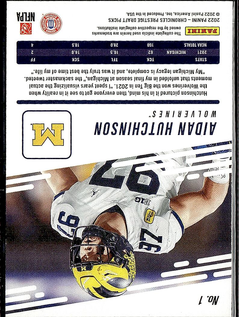 2022 Panini Chronicles Draft Picks #1 Aidan Hutchinson Prestige