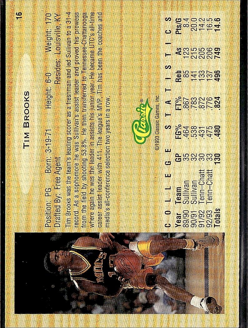 1993 Classic Draft Picks #16 Tim Brooks