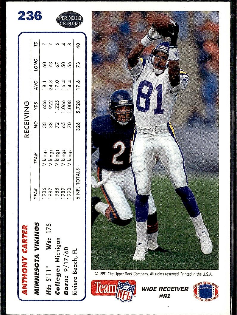 1991 Upper Deck #236c Anthony Carter