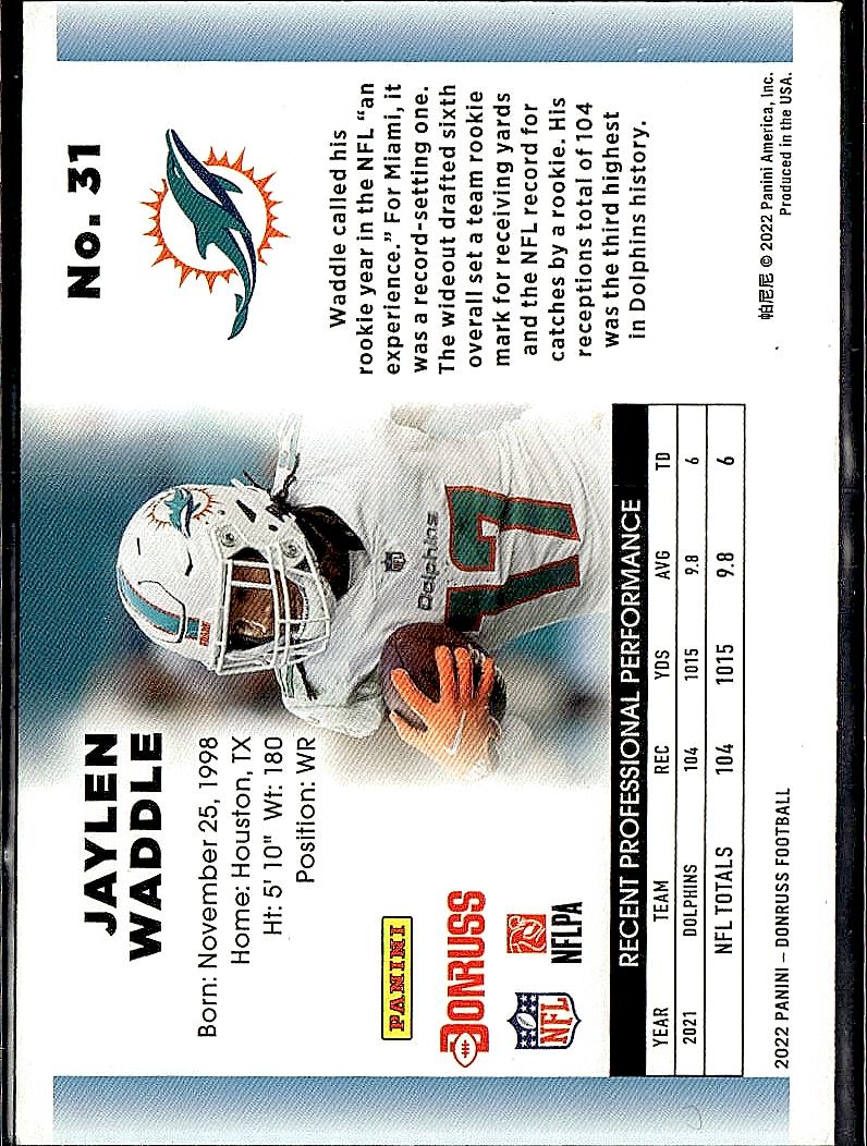 2022 Donruss #31 Jaylen Waddle Retro 1992