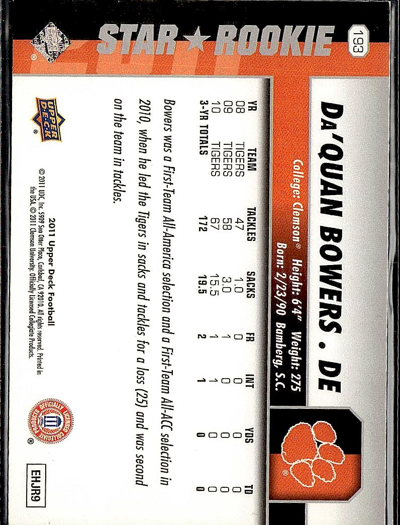 2011 Upper Deck #193 Da'Quan Bowers