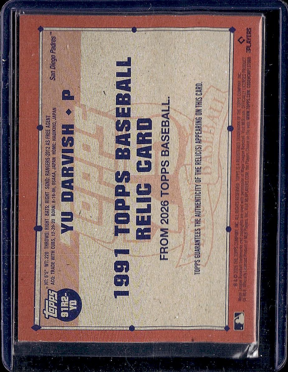 2026 Topps #91R2-YD Yu Darvish 1991 Topps Baseball 35th Anniversary Relics