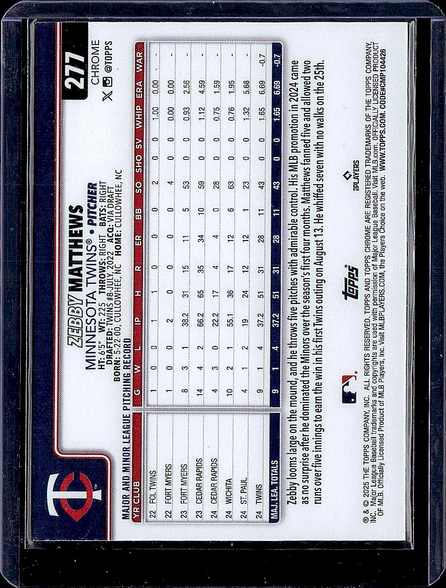 2025 Topps Chrome #277 Zebby Matthews RayWave Refractors