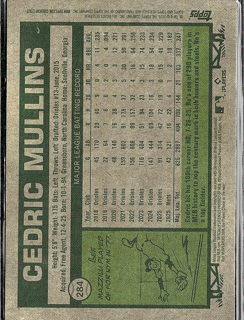 2026 Topps Heritage #284 Cedric Mullins Chrome
