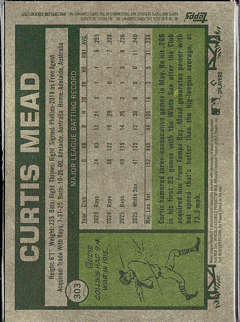 2026 Topps Heritage #303 Curtis Mead Chrome Pink Sparkle Refractors
