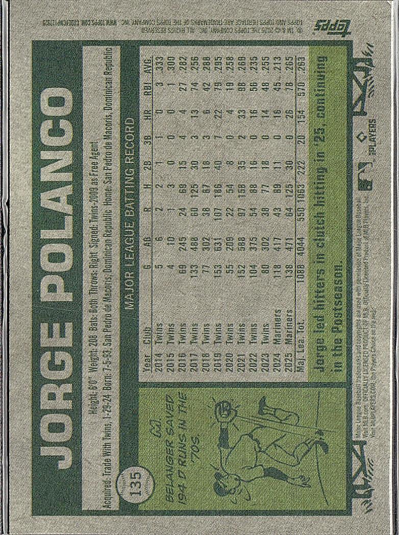 2026 Topps Heritage #135 Jorge Polanco Chrome Pink Sparkle Refractors