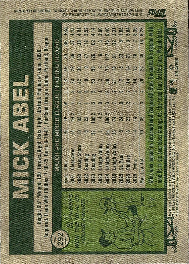 2026 Topps Heritage #292 Mick Abel Chrome