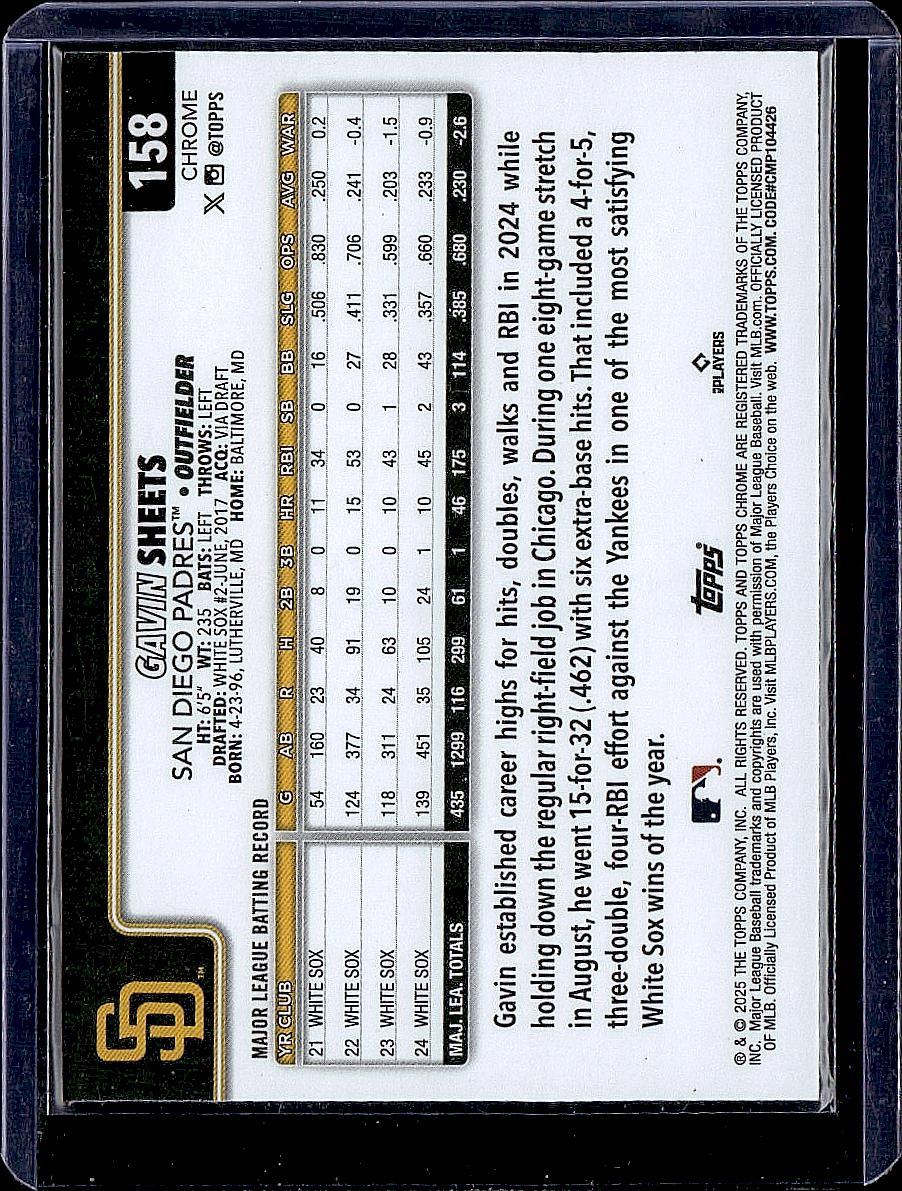 2025 Topps Chrome #158 Gavin Sheets RayWave Refractors