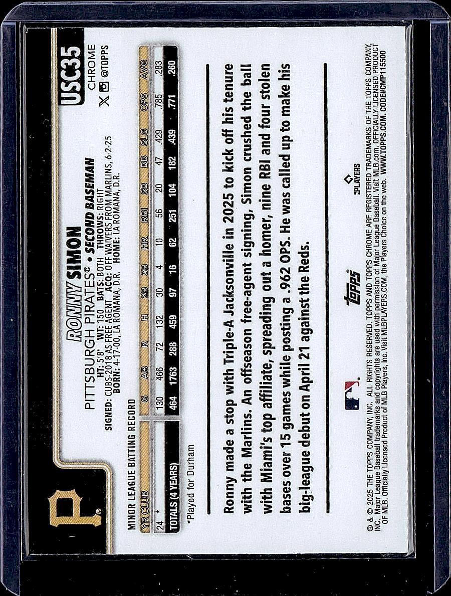 2025 Topps Chrome Update #USC35 Ronny Simon RayWave Refractor