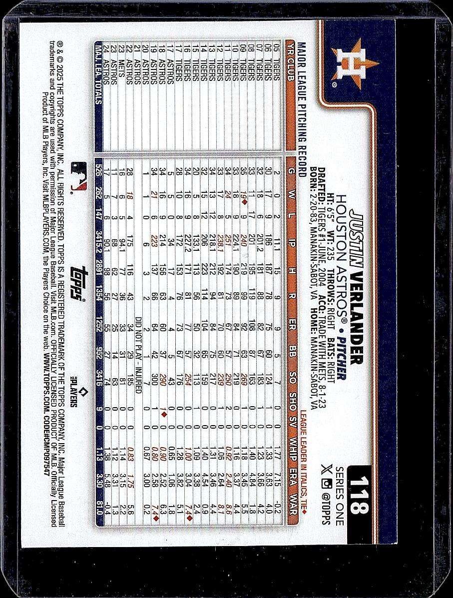 2025 Topps #118 Justin Verlander Silver Crackle Foilboard