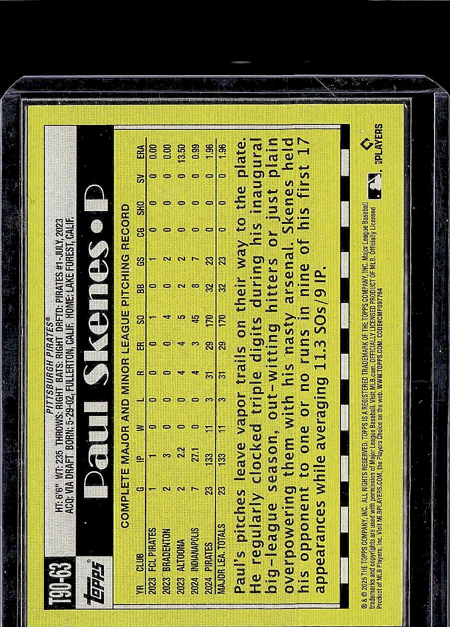 2025 Topps #T90-63 Paul Skenes 1990 Topps Baseball 35th Anniversary (Series One)
