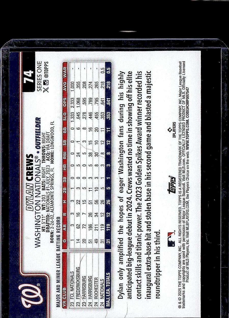 2025 Topps #74 Dylan Crews Silver Crackle Foilboard