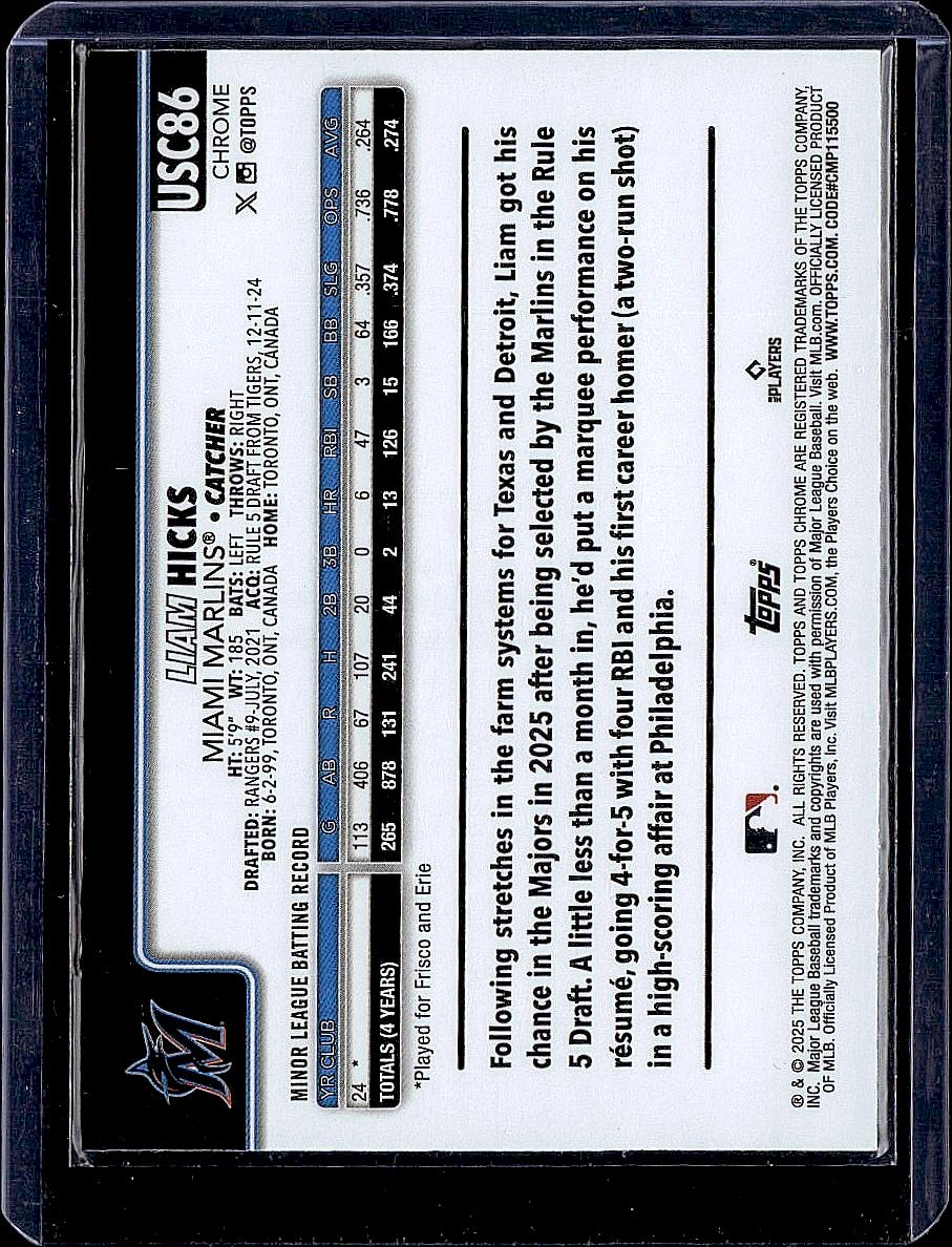 2025 Topps Chrome Update #USC86 Liam Hicks X-Fractors