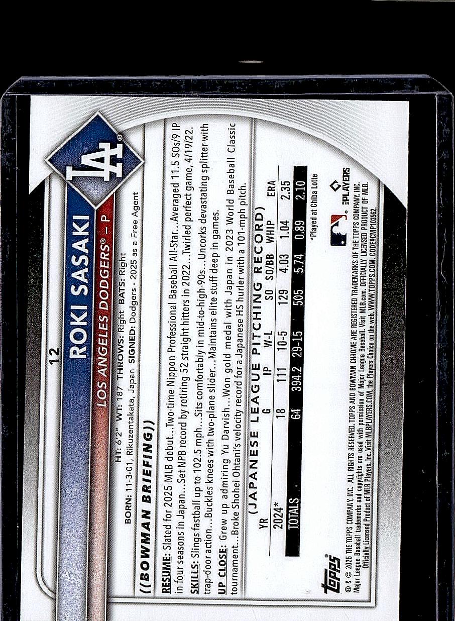 2025 Bowman Chrome #12 Roki Sasaki