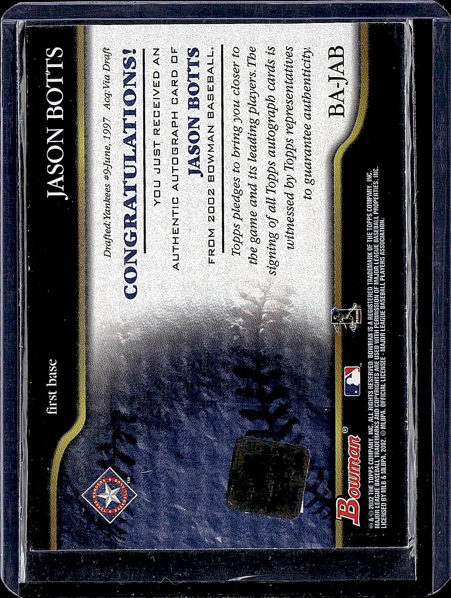 2002 Bowman #BA-JAB Jason Botts Autographs