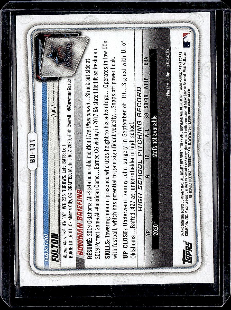 2020 Bowman Draft #BD-131 Daxton Fulton Blue #/150