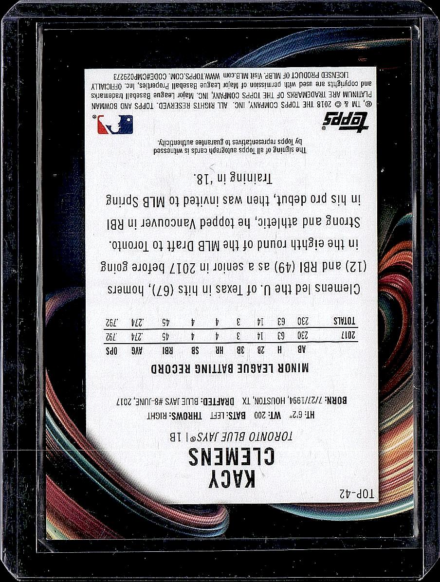 2018 Bowman Platinum #TOP-42 Kacy Clemens Top Prospects Autographs