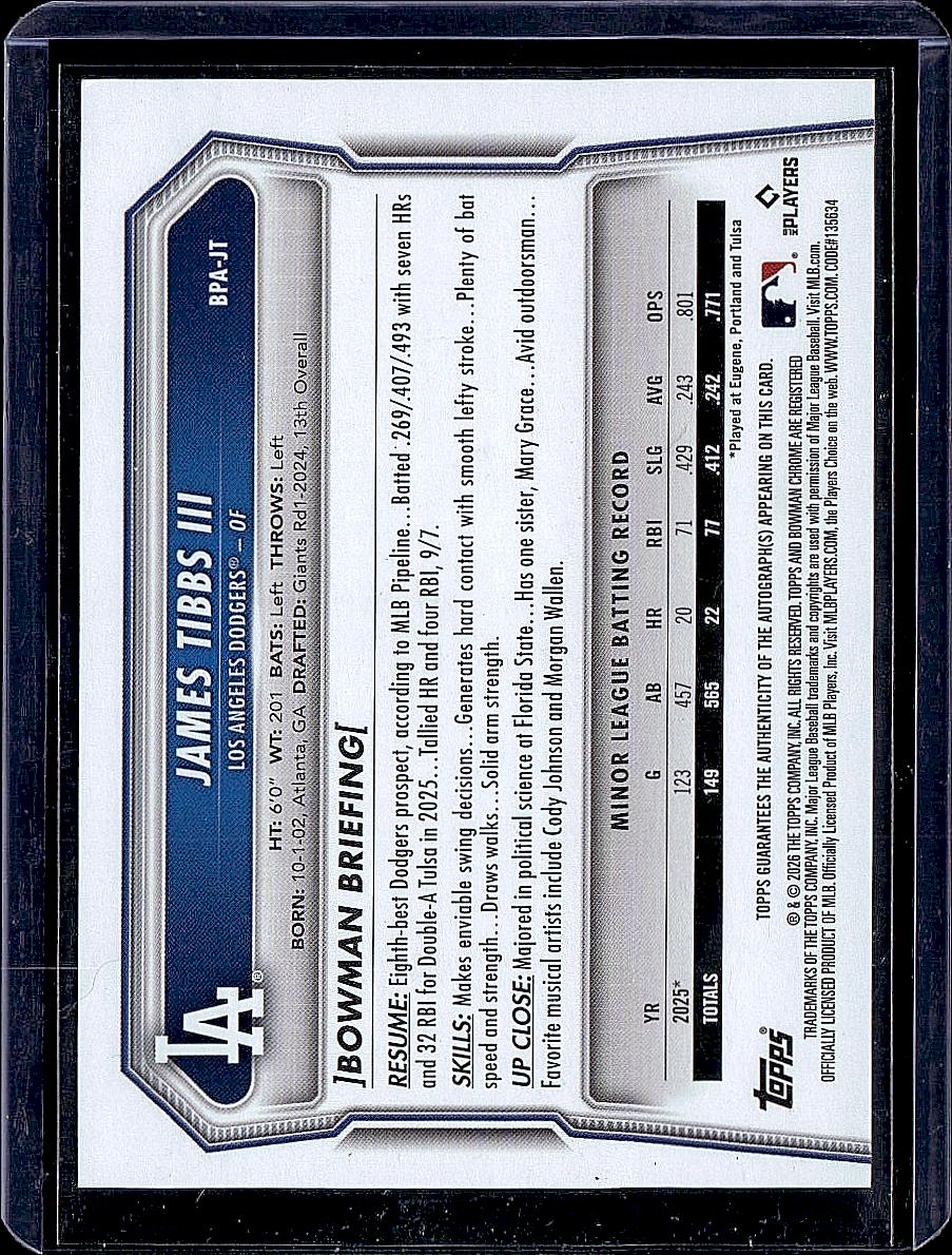 2026 Bowman #BPA-JT James Tibbs III Prospect Autographs