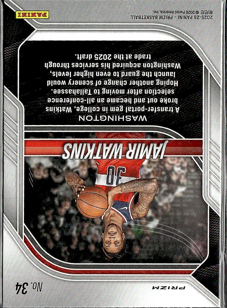 2025-26 Panini Prizm #34 Jamir Watkins Red Ice Prizm
