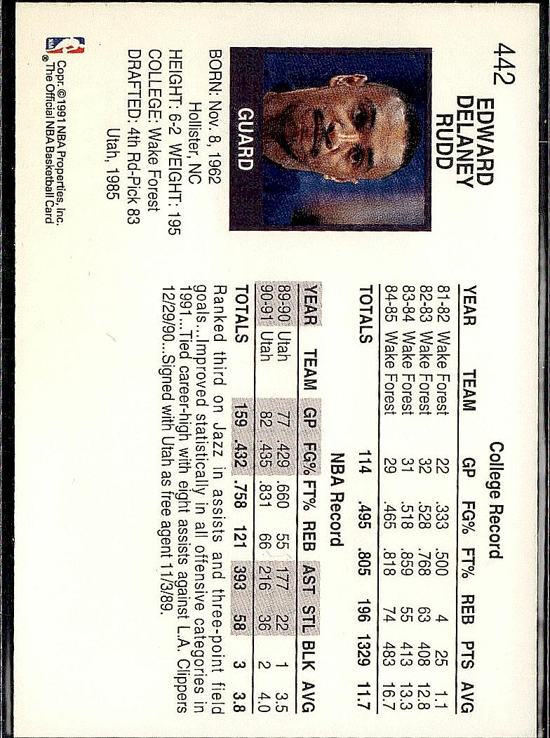 1991-92 Hoops #442 Delaney Rudd