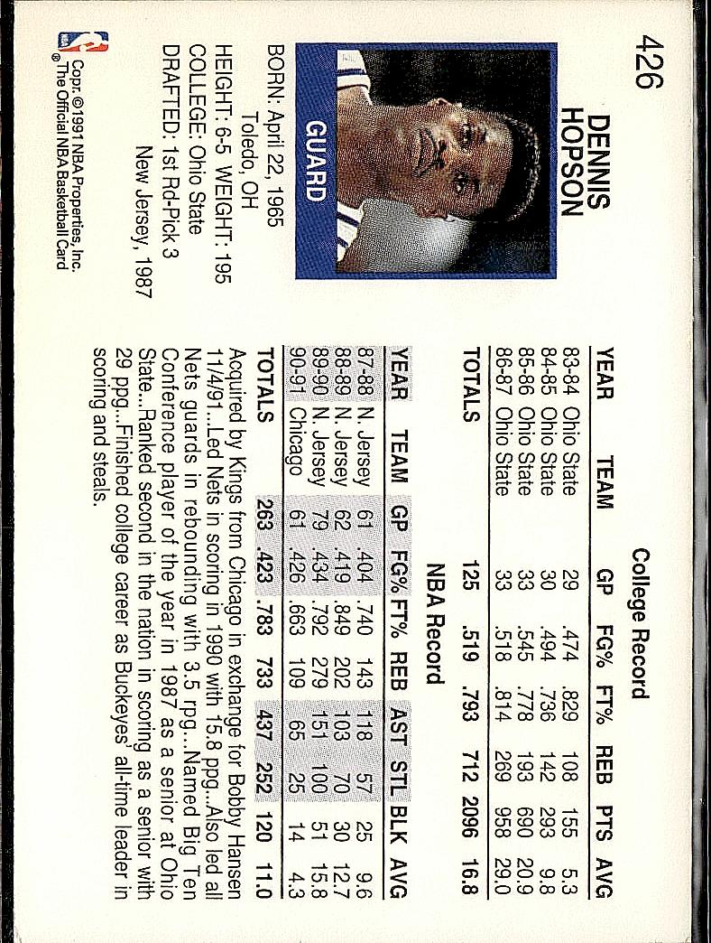 1991-92 Hoops #426 Dennis Hopson