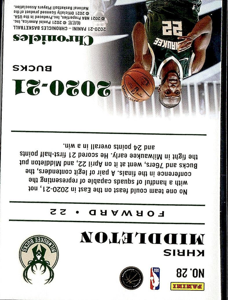 2020-21 Panini Chronicles #28 Khris Middleton Green