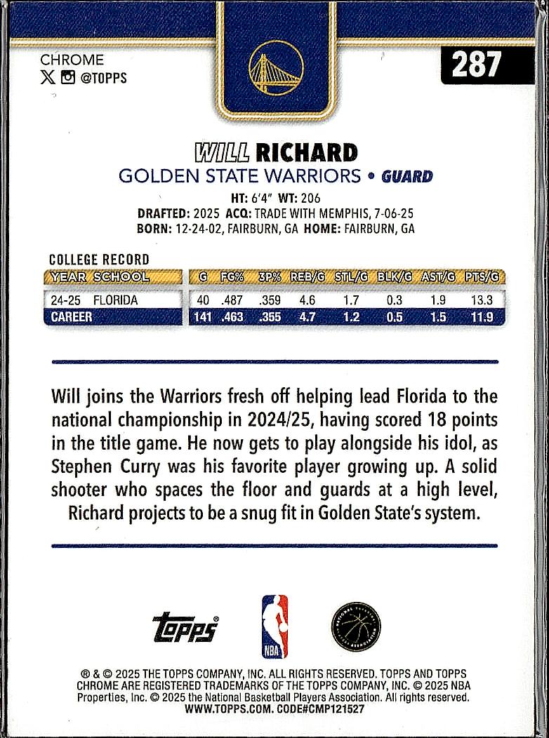 2025-26 Topps Chrome #287 Will Richard X-Fractor