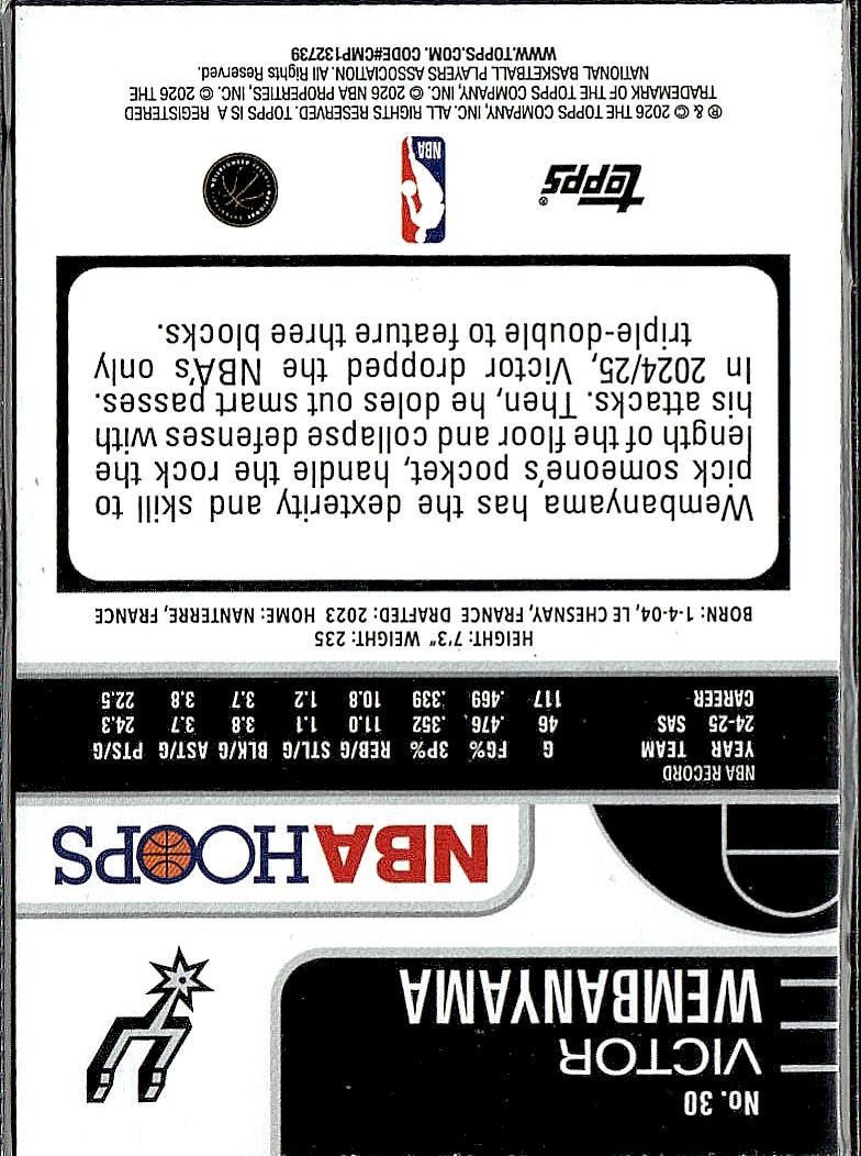 2025-26 Hoops #30 Victor Wembanyama Green Hoops